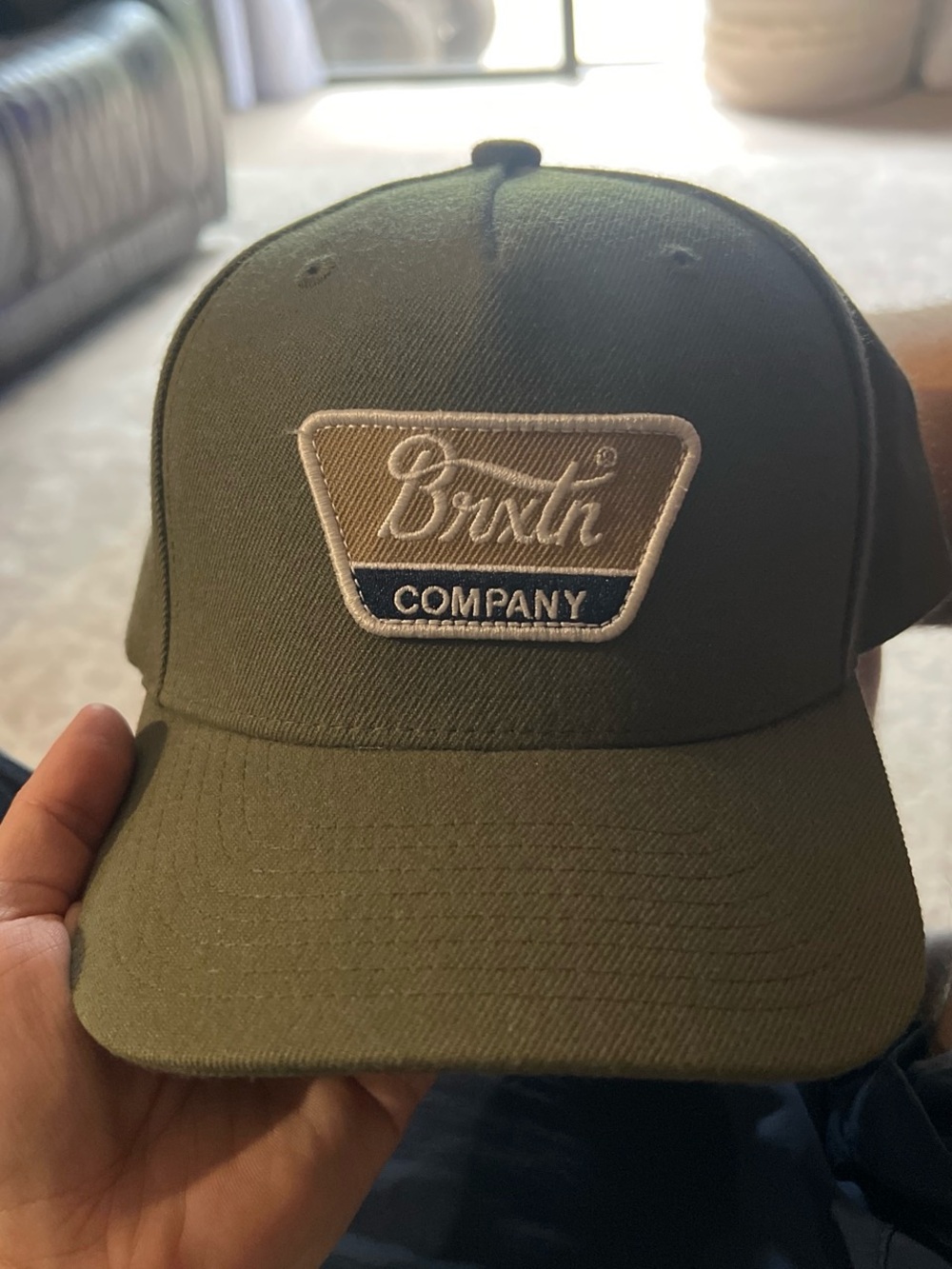 Brixton Olive Green Trucker Patch Hat with White and Navy Logo